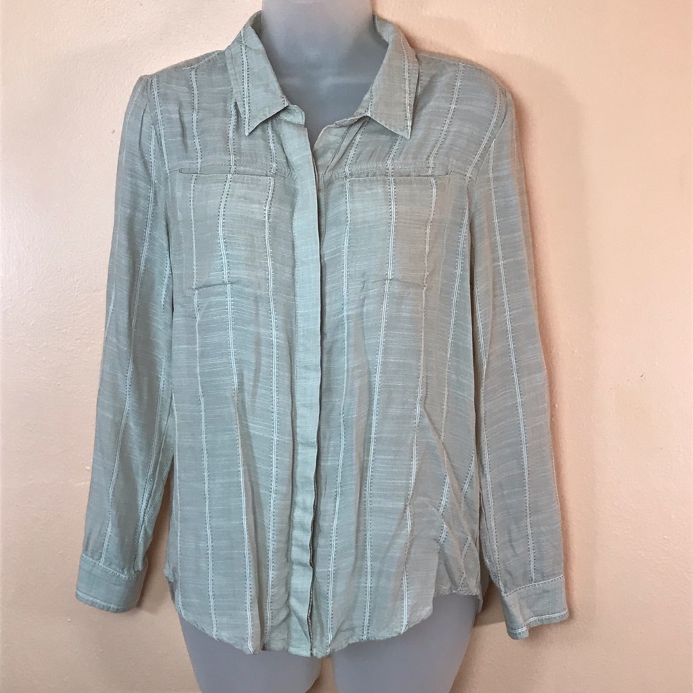 Lucky Brand Cream White Stripe Long Sleeve Semi-Sheer Button Down Blouse Women S